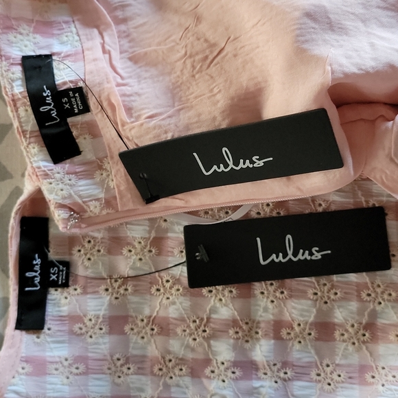 Lulus Patio Cutie Embroidered Pink Gingham Tie Front Top & Mini Skirt Set XS - Picture 16 of 16